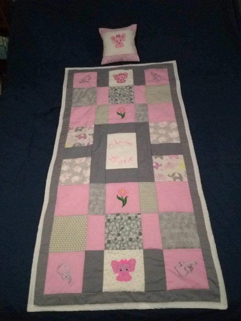 Quilt with Applique and Embroidery with Matching Pillow